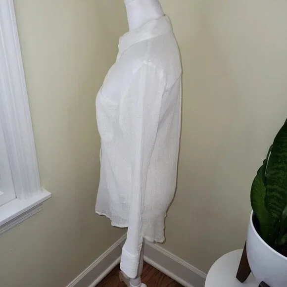 Treasure & Bond Button Up Blouse Ivory W/Silver Thread Collared Women's Size XS - Picture 6 of 15